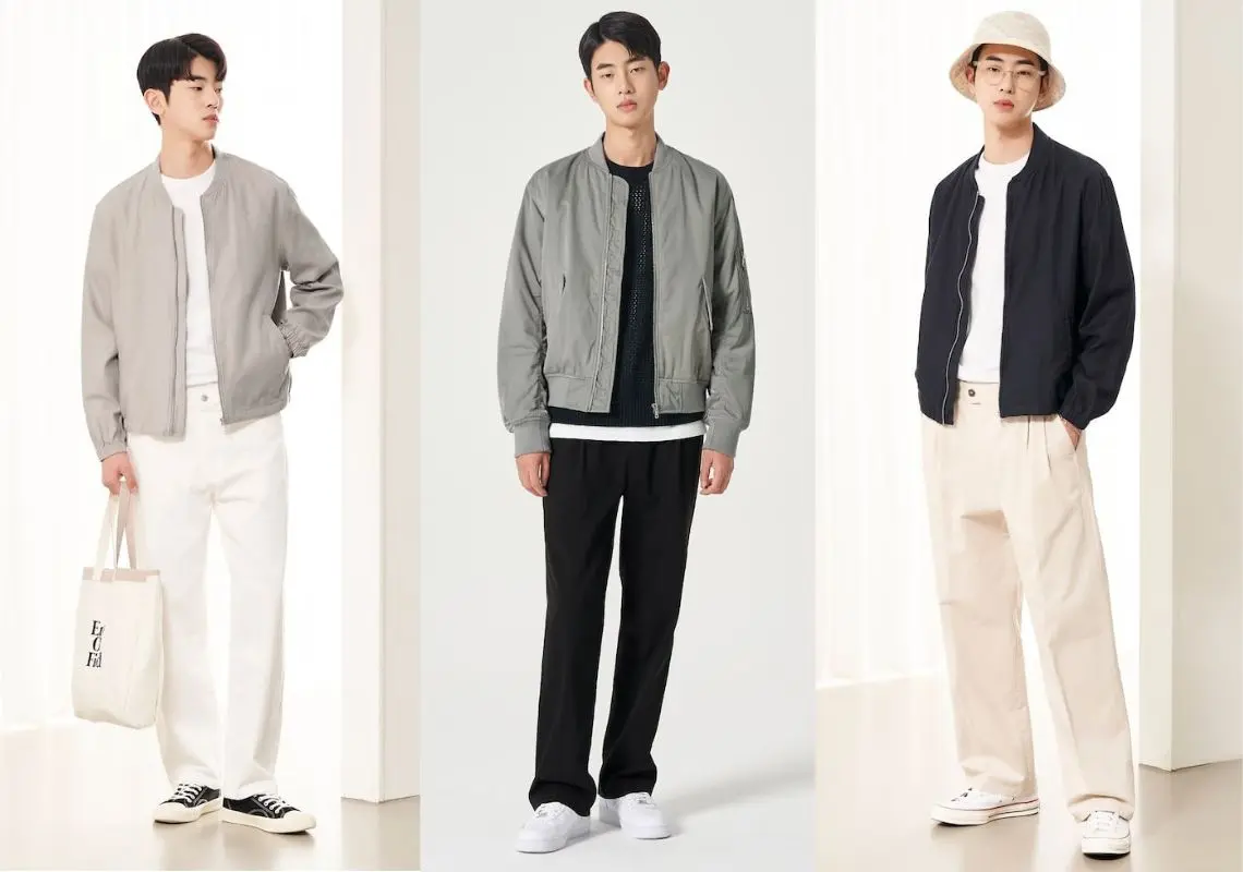 Phối áo thun cổ tròn với quần kaki