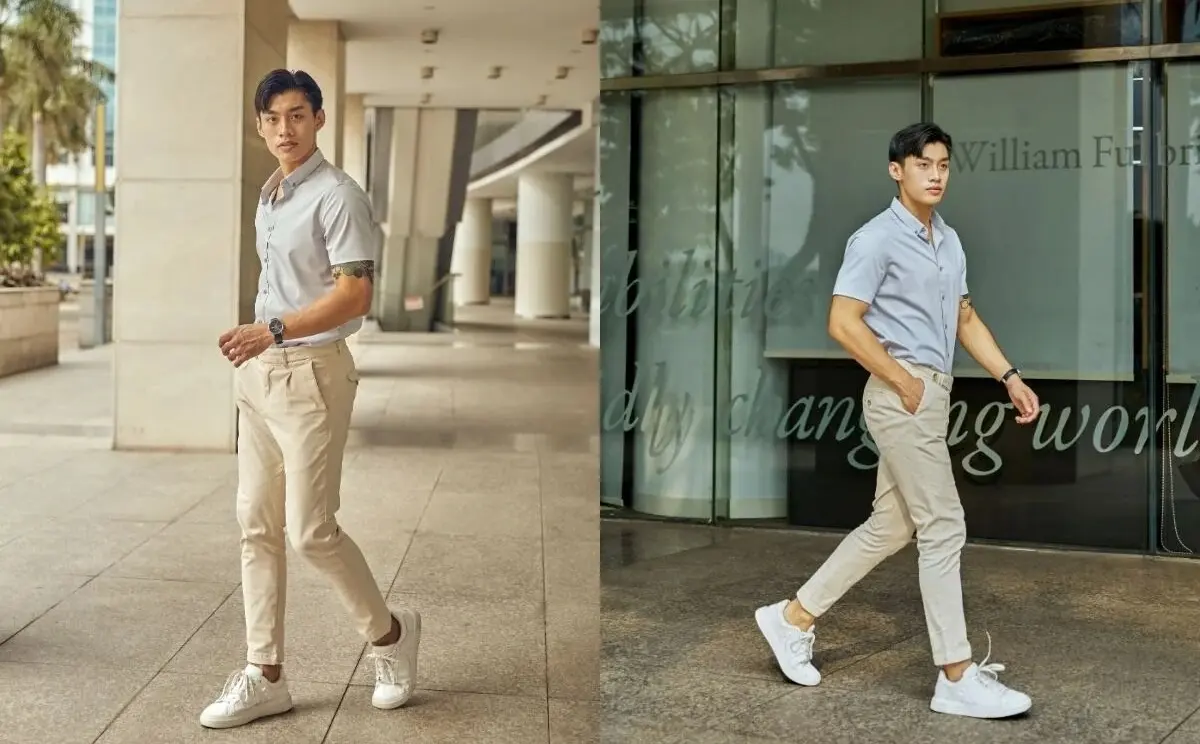 Phối áo thun polo với quần kaki