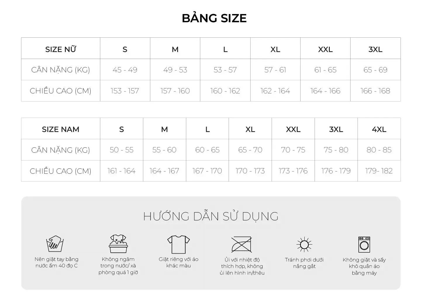 Bảng size áo sơ mi và hướng dẫn sử dụng