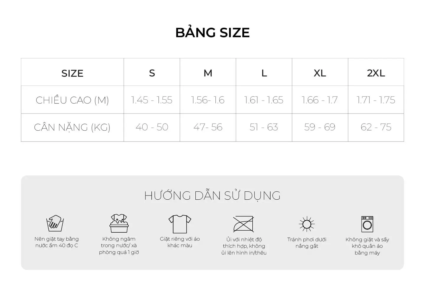 Bảng size áo thun và hướng dẫn sử dụng