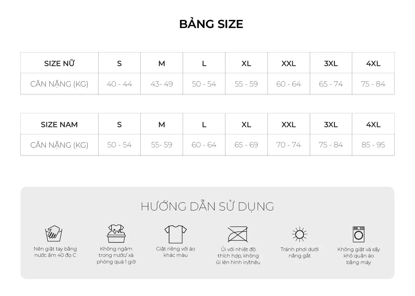 Bảng size bộ buồng phòng